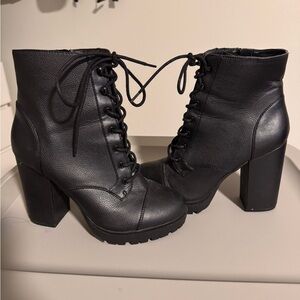 Express Black Lace-Up High Heel Boots